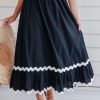 Black Ricrac Trim Colorblock High Waist Long Skirt