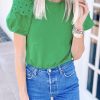 Bright Green Anglaise Embroidered Puff Short Sleeve Top