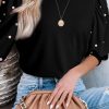 Black Rhinestone Pearl Puff Half Sleeve Top