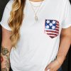 White Sequin American Flag Patched Plus Size T Shirt