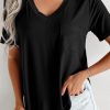 Black V Neck Pocketed Rounded Hem Tee