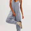 Cozy And Stylish: Women's Spaghetti Strap Waffle Knit Jumpsuit