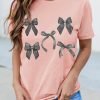 Pink Bow Knots Print Slim Fit Crew Neck T Shirt