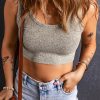 Light Grey Stretchy Knitted Sleeveless U Neck Crop Top