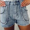 Dusk Blue Studded Acid Wash Jean Shorts