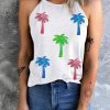 White Sequin Coconut Tree Graphic Tank Top