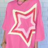 Bonbon Colorblock Star Patched Half Sleeve Oversized Tee