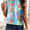 Sky Blue Frilled Collar Floral Vest