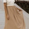 Clay Lace Short Sleeve Bodice Flowy Chiffon Long Dress