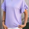 Modern Textured Top With Ruffle Sleeves - Perfect For Casual Summer Outings