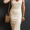 Beige Mix Texture Knitted Sleeveless Sweater Dress