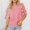 Dusty Pink Contrast Applique Mesh Half Sleeve Blouse