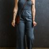 Sky Blue Smocked Spaghetti Straps Tied Back Wide Leg Jumpsuit