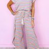 Pink Stripe Rainbow Tee Tasseled String Wide Leg Pants Set