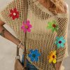 Light French Beige Crochet Flower Hollow-out Sweater T Shirt