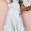 Flattering A-Line Style Mini Dress: White With Tie Accents