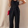 Chic And Comfortable Black Wide Leg Jumpsuit With Cinched Waist