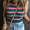 Pink Stripe Sleeveless Knit Cropped Sweater Top