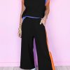 Stylish And Comfy Two-Piece Set For Women - Black Colorblock Design