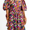 Purple Plus Size Printed Puff Sleeve Short Flare Dress