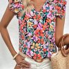 Charming V-Neck Floral Blouse With Lightweight Fabric For Summer