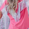 Stylish Round Neck Short Sleeve Tee With Flirty Sequin Fringe Back