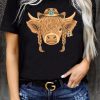 Casual Short Sleeve T-shirt With Turquoise Cowgirl Hat Design