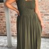 Jungle Green Shirred Bust Sleeveless Plus Size Maxi Dress