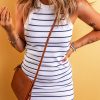 White Stripe Ribbed Knit Tank Mini Dress