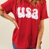 Stylish Short Sleeve Tee For Summer Fashion - Red With USA Letter Graphic