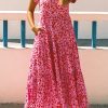 Pink Boho Printed Short Sleeve Flare Tiered Dress