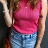 Bright Pink Ribbed Ruffled Sweater Tank