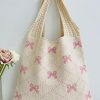 Beige Sweet Bowknot Textured Strap Knit Shoulder Bag