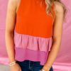 Orange Colorblock Tiered Hem Tank Top