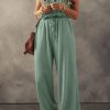 Moss Green Knotted Straps Button Textured Drawstring Jumpsuit