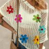 White Crochet Flower Hollow-out Sweater T Shirt