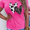 Western Fashion Graphic T-Shirt For Women: Sequined Double Heart Design