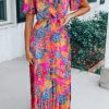 Rose Wrap V Neck Floral Maxi Dress