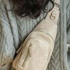 Beige Vintage PU Leather Zipped Crossbody Bag