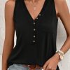 Fashionable Half Button Tank Top For Women - Trendy Patched Pocket Detail