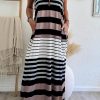 Multicolour Mixed Stripes Spaghetti Straps V Neck Maxi Dress