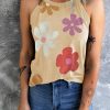 Khaki Flower Print Round Neck Tank