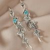 Silvery Vintage Ivy Leaf Gemstone Dangle Earrings