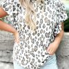 White Butterfly Sleeve Leopard Print Top