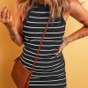 Black Stripe Ribbed Knit Tank Mini Dress