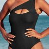 Flattering Ribbed Black Swimsuit With Backless Detail