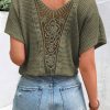 Moss Green Guipure Lace Patch Textured T-shirt