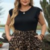 Chic Plus Size Casual Wear: Brown Leopard Print Shorts And Ruffle Sleeve Tee