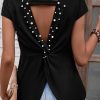 Black Pearls Embellished Twist Back Tee