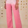 Stylish Patchwork Wide Leg Jeans: Pink Scattering Rhinestone Design